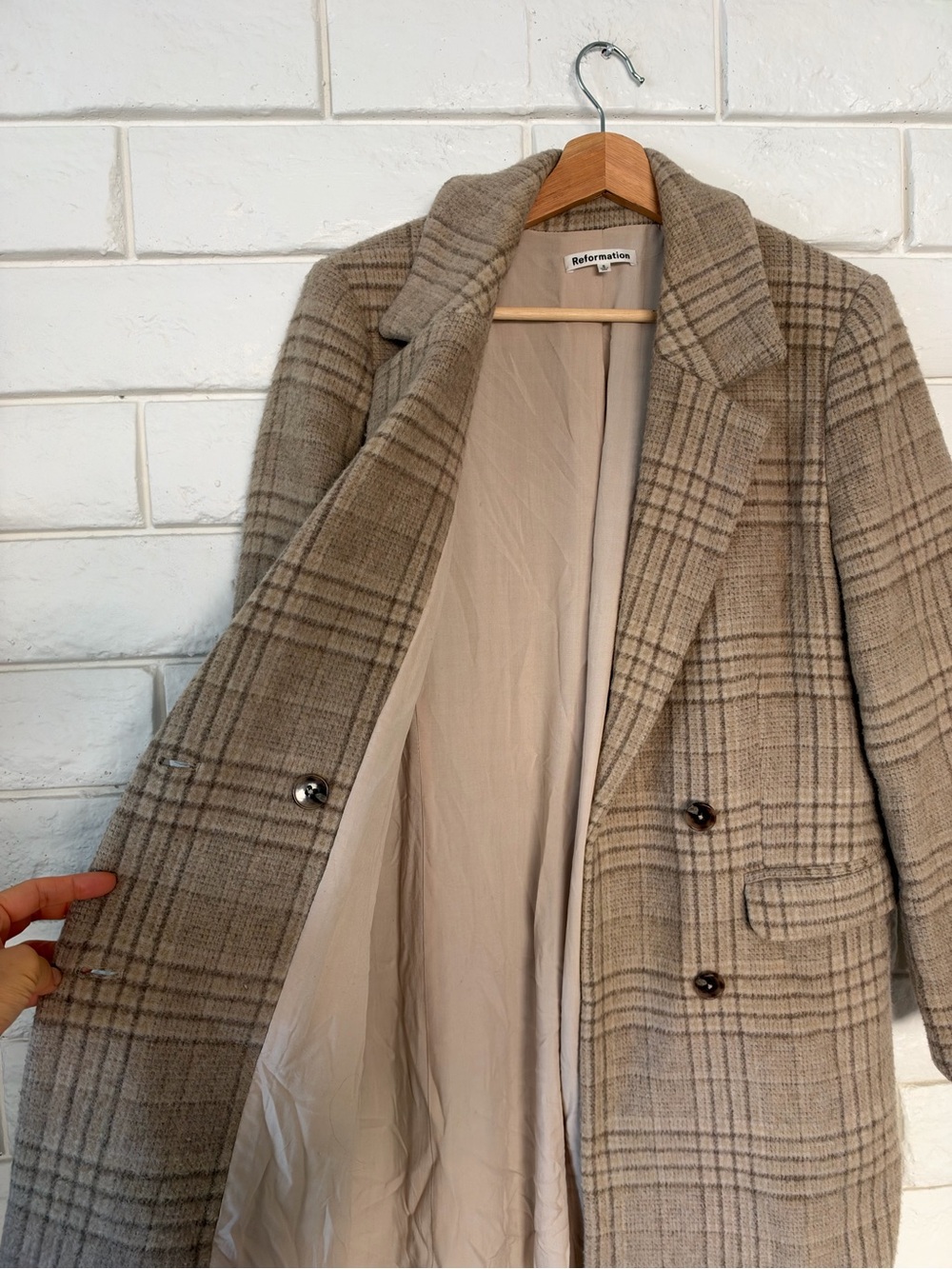 Reformation York Double Breasted Wool Blend Long Coat Brown Plaid Small - Picture 6 of 10